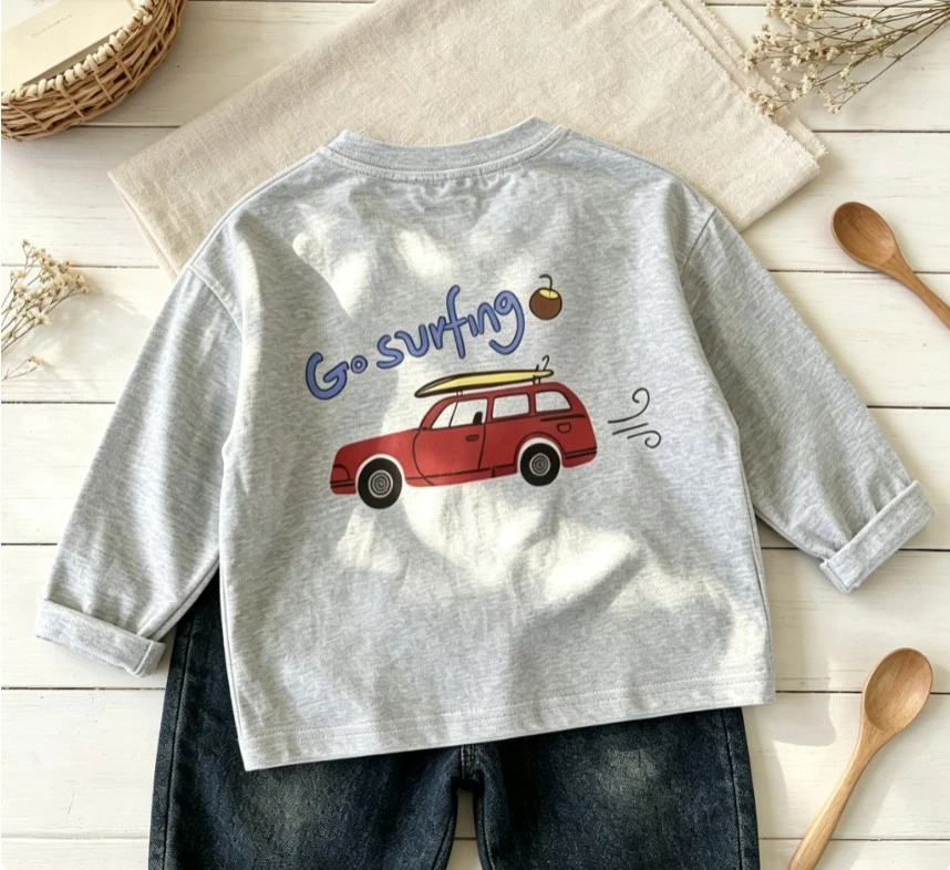 Small Kids Basic Surf Travel Long Sleeve T Shirt Baby Infant Crew Neck  Top Back Print Autumn Full Sleeve Tee Child Costume Wear