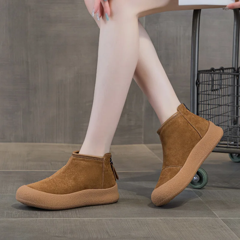 AIYUQI 스노우 부츠 여성 대형 사이즈 2025 겨울 정품 가죽 여성 짧은 신발 두꺼운... - 1