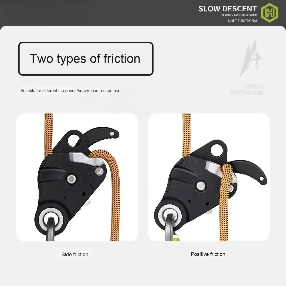 Third Generation H Series H5Pro Rescue Version Anti-Panic Hand-Controlled Stop Descender Climbing Fall Protection
