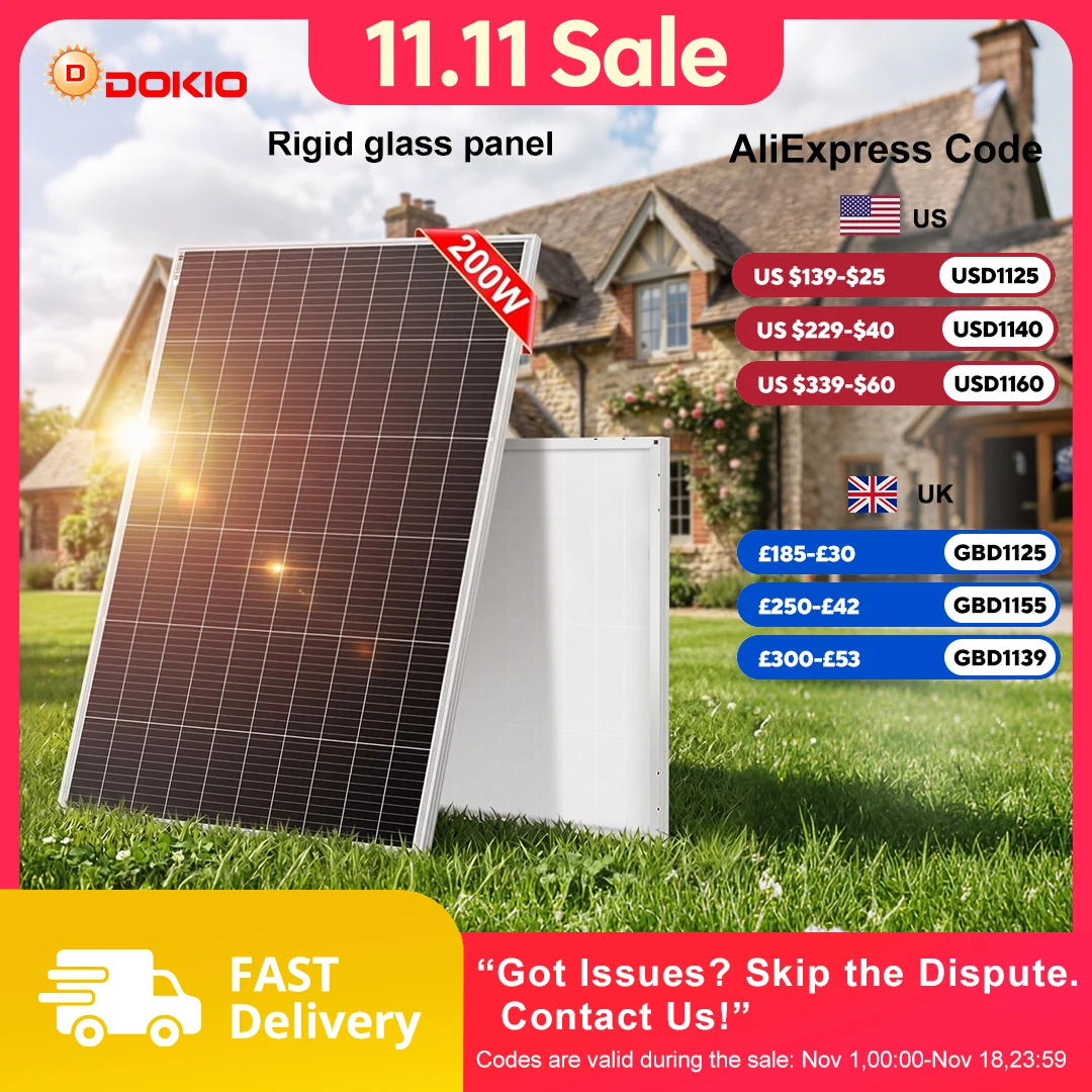 Dokio 18V 200W Waterproof New Rigid Solar Panel Set Controller For Home Charge 12V Car Battery Monocrystalline China