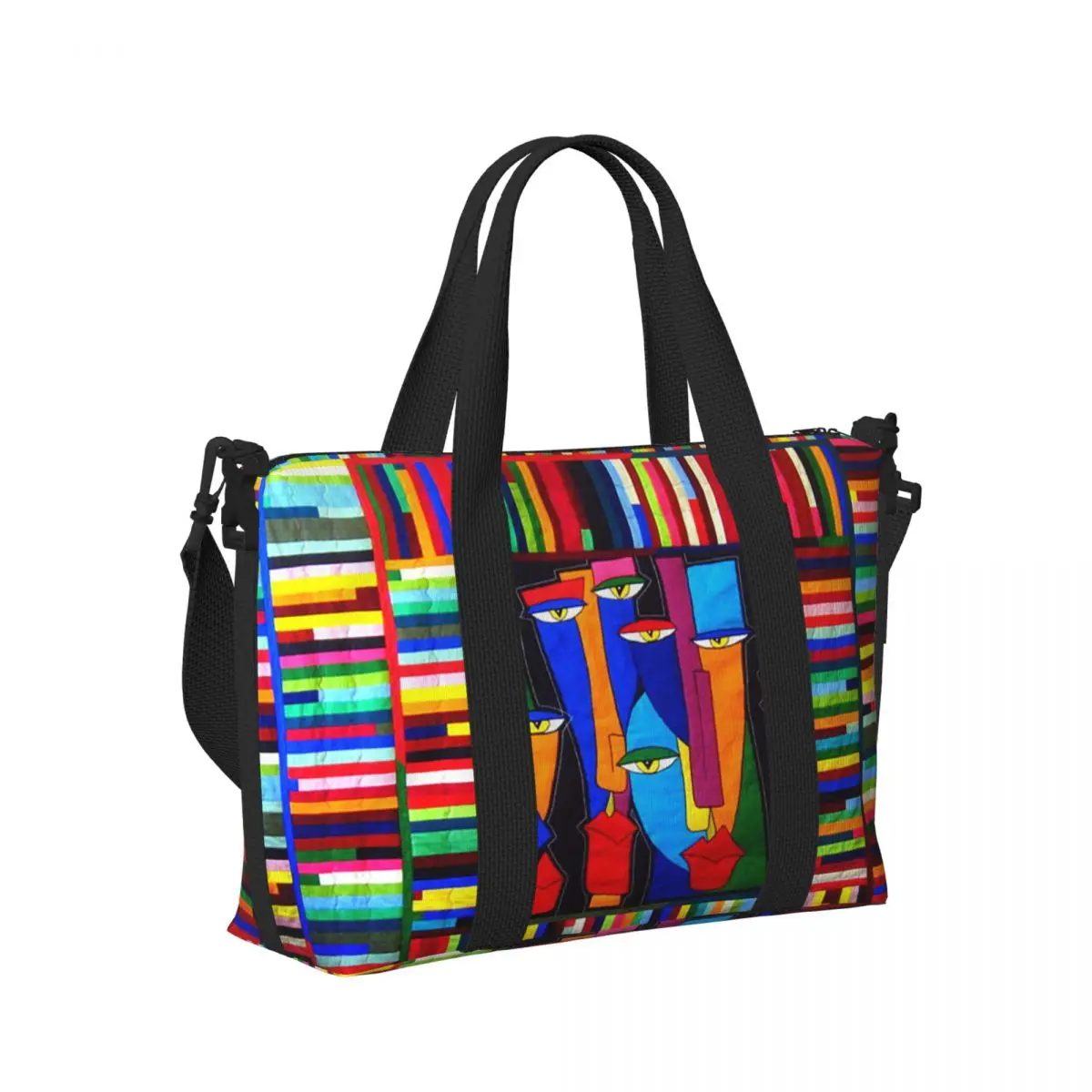 

Красочная книга в полоску с сеткой, пляжная дорожная сумка, большая вместительная сумка-тоут для спортзала, спортивная женская дорожная сумка для покупок