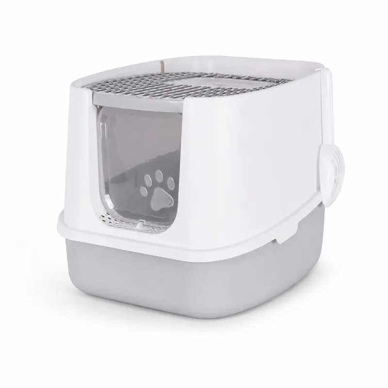 Luxury Smart Double Door Flip Top Enclosed Cat Litter Box Fully Covered PP Cat Toilet with Easy Clean Design