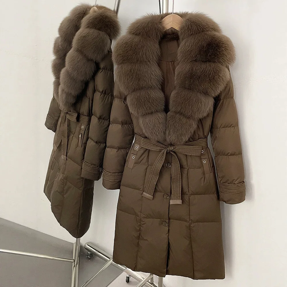 Warm Female Feathers Reality Fur Jacket White Duck Down Coat Women Waterproof Real Fox Fur Collar Autumn Winter Puffer Jacket