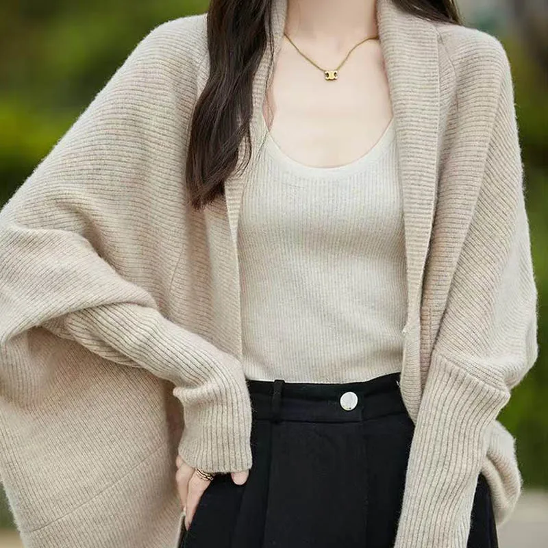 

Темпераментный внешний кардиган с рукавами «летучая мышь», женский свободный ленивый плащ, осенне-зимний вязаный свитер, куртка, шаль, топ 12,