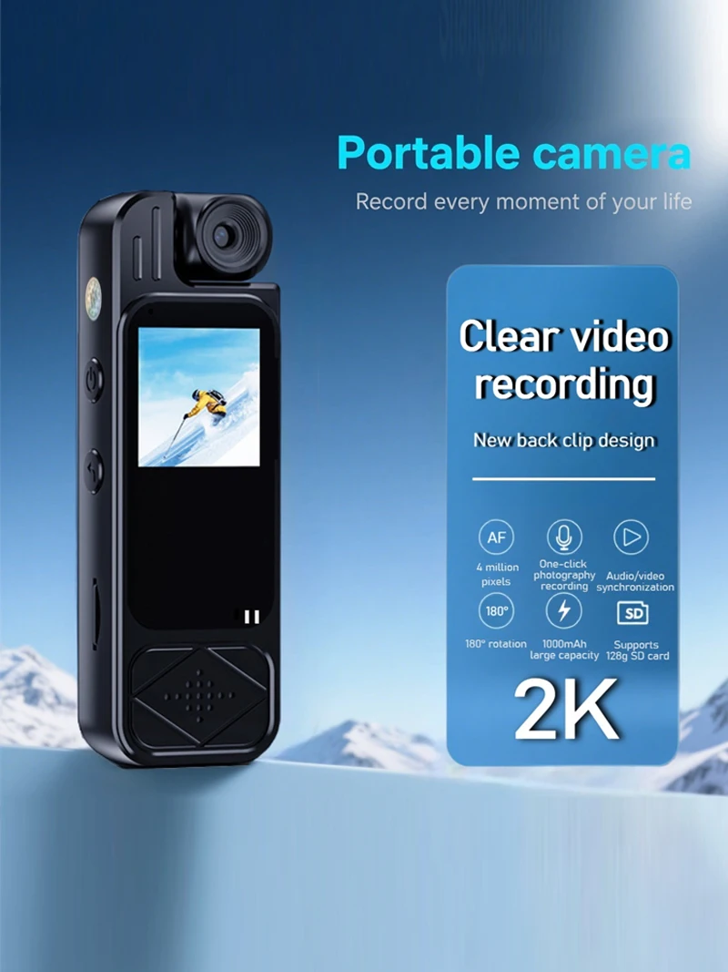 AliExpress NONE 2K Mini Body Camera 1.3inch Screen 180°Rotatable Lens Body Mounted Camera Small Portable IR Night Vision Body Camera Camera Bike