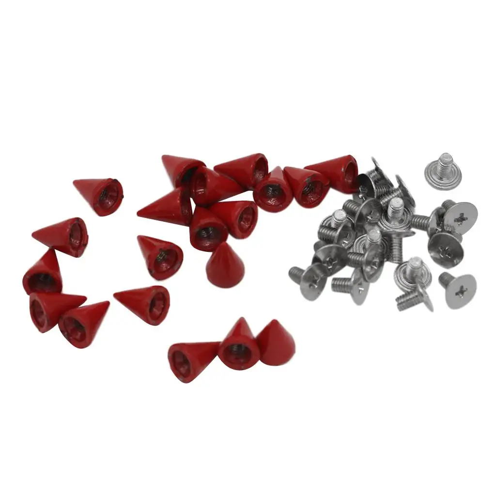 20pcs 10mm Red Spots Cone Screw Metal Studs Leathercraft Rivet  Spikes