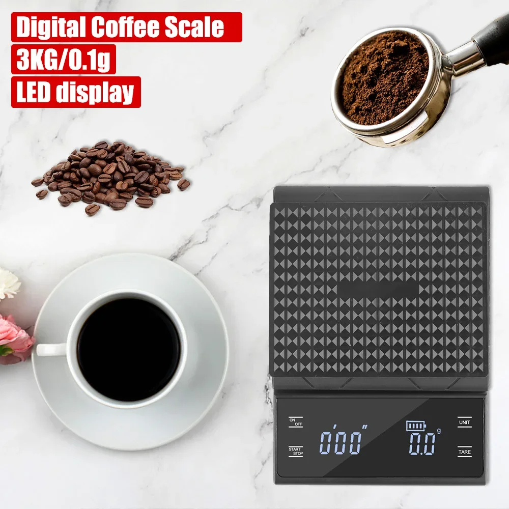 

Auto Timer g/oz/ml High Precision Digital Coffee Kitchen Weight Scale Rechargeable Type-C 3KG/0.1g LED display Electronic Scales
