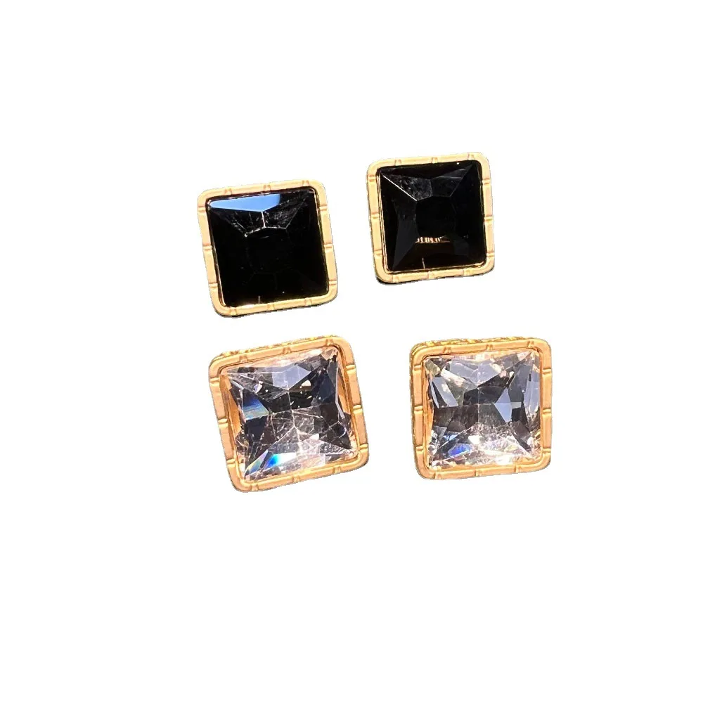 Fanjia vintage stud earrings, diamond style, bronze gold-plated, light luxury, fashion, personality, cool square, marked, second