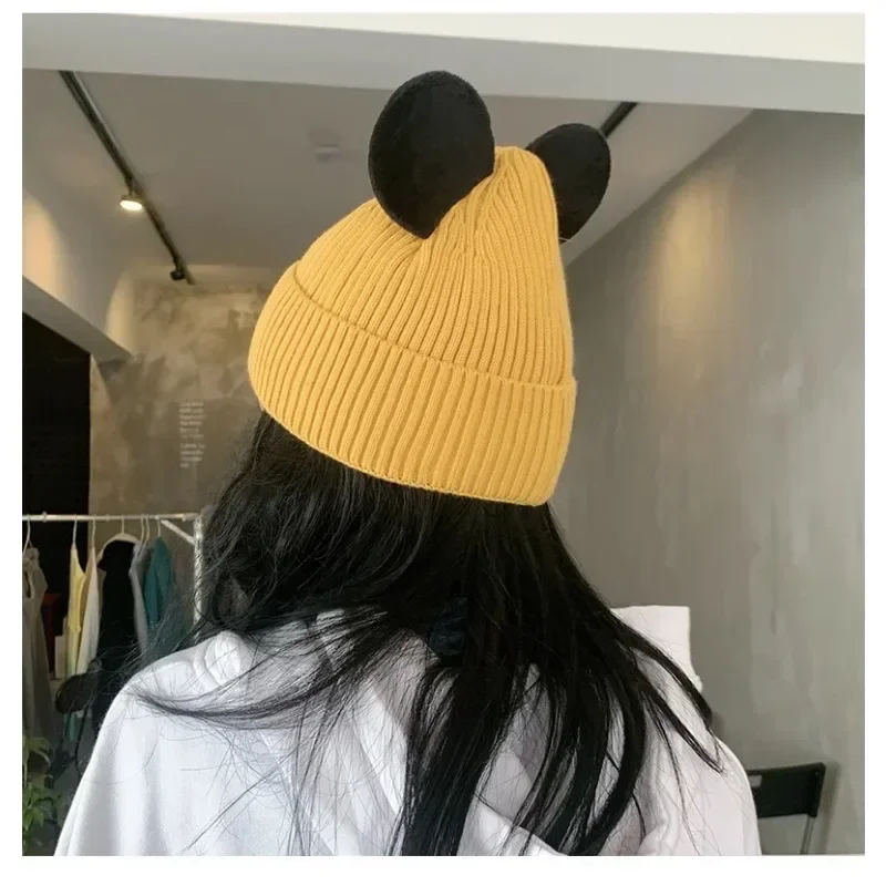 Disney Mickey Mouse Beanies Cute Women Warm Fashion Kawaii Knit Hat Cartoon Anime Autumn Winter Girls Kids Headwear Knitting Cap