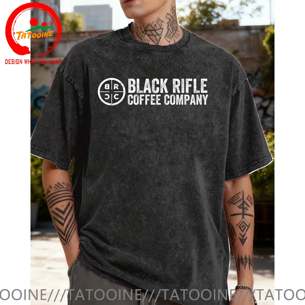 

Retro Black Rifle Coffee BRCC Logo T Shirt Men Vintage Washed Cotton T-Shirt Summer Fashion Trendy Casual Clothing Tee Shirt