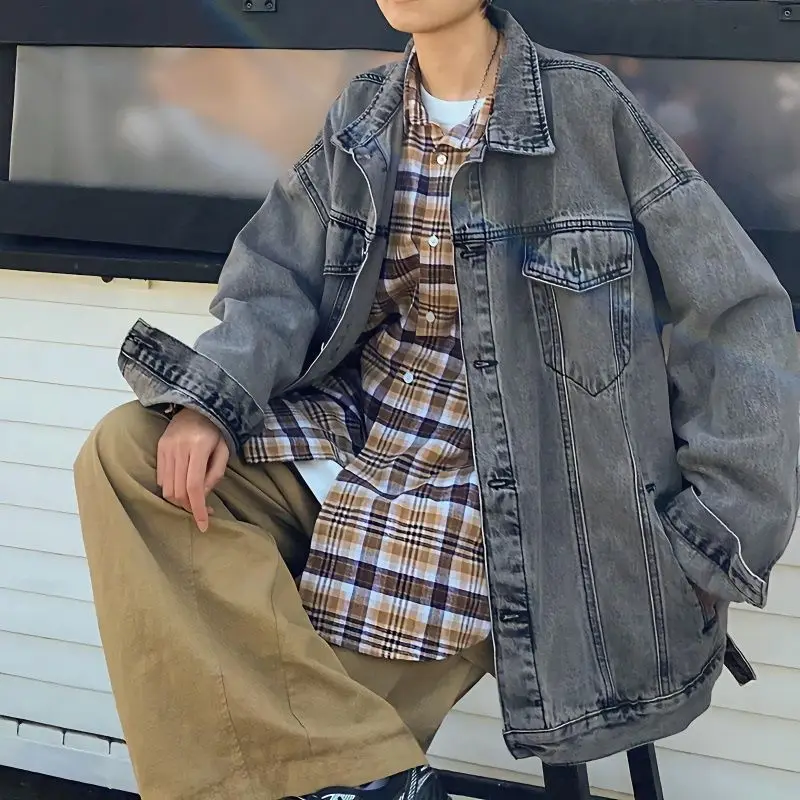 Men's Women's Hong Kong Style Vintage Denim Jacket 2026 New Ins Trendy Loose Casual Streetwear Cool Coat
