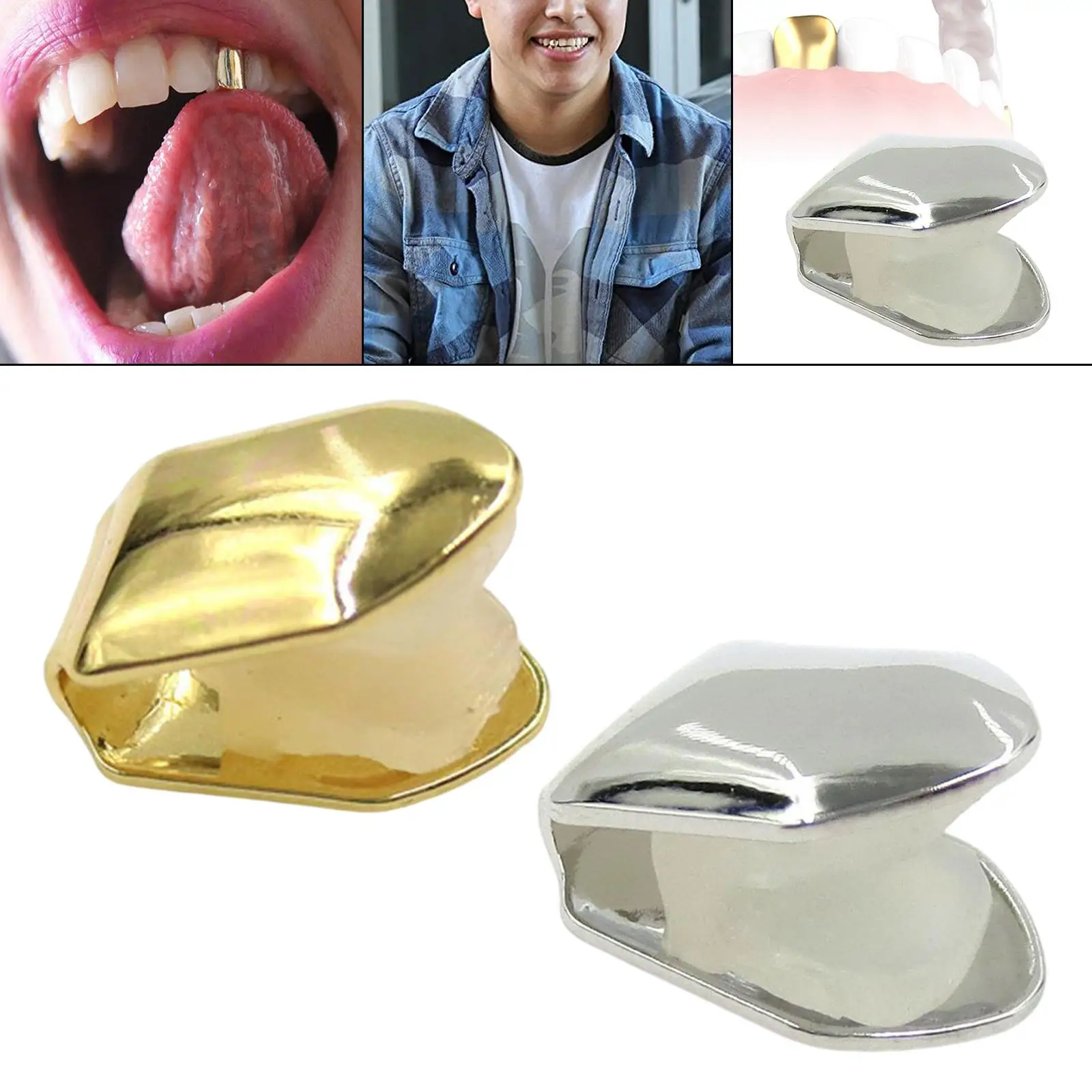 

Single Tooth CAPs Hip Hop Grills for Teeth Mouth Rapper Party Accessories Gold Plated Small Single Tooth Caps False Teeth