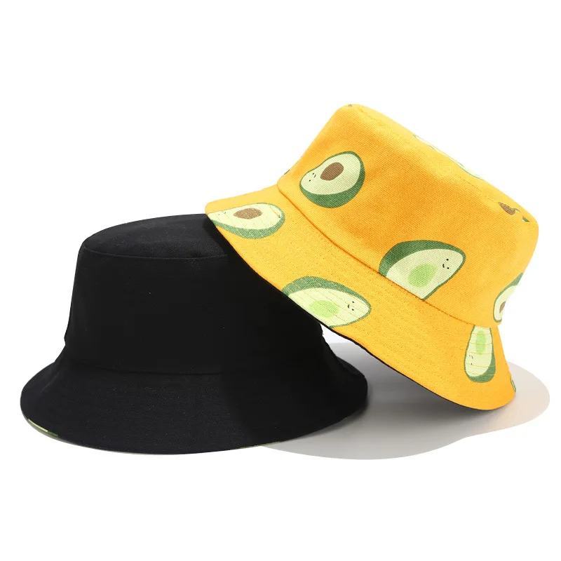 Bocca Fruit Print Bucket Hat Canvas Panama Fisherman Hats Men Women Avocado Printing Double Sides Outdoor Beach Sun Cap Gorras