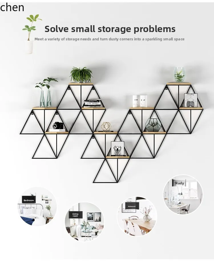 QZT Wall Shelf Background Wall Decoration Storage Rack Solid Wood Partition Iron Art Wall-Mounted Shelf