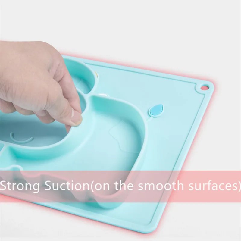 3 Sections Baby Self-Feeding Plate, Non-Slip Silicone Kids Dinner Plate, Portable Divided Plate with Sucker for Toddlers (Cow)