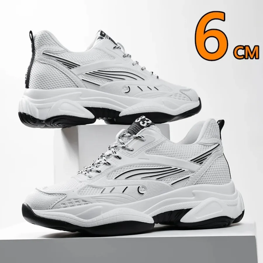 Zapatos con elevador oculto para hombre de 6CM, zapatillas de deporte de malla transpirable, suela gruesa antideslizante, deportes atléticos informales cómodos antideslizantes