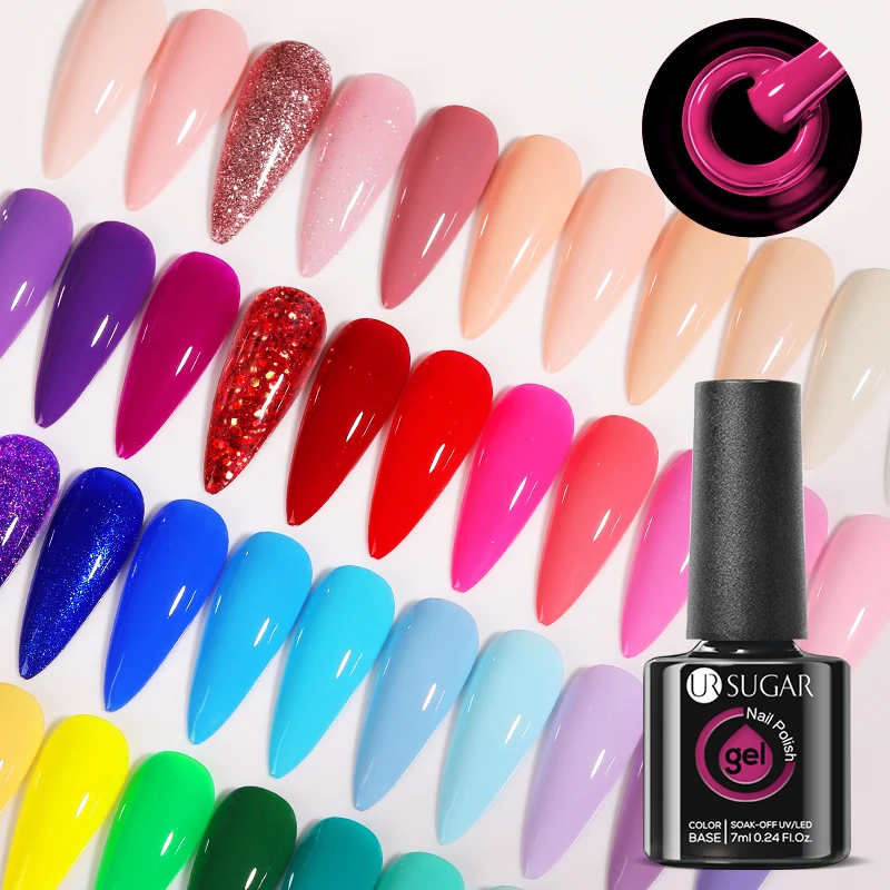 UR SUGAR 7ml Smalto per unghie gel tinta unita Glitter Paillettes Smalto gel per nail art fai da te Colore a lunga durata Ge lUV LED Manicure Soak Off