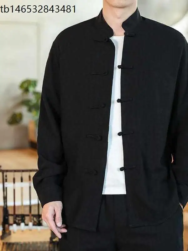 Chinese Style Casual Shirt Large Size Monastic Clothing Long Sleeve Men's Fashion Urban Loose Fit Cotton Linen Anti-Seasonal ...