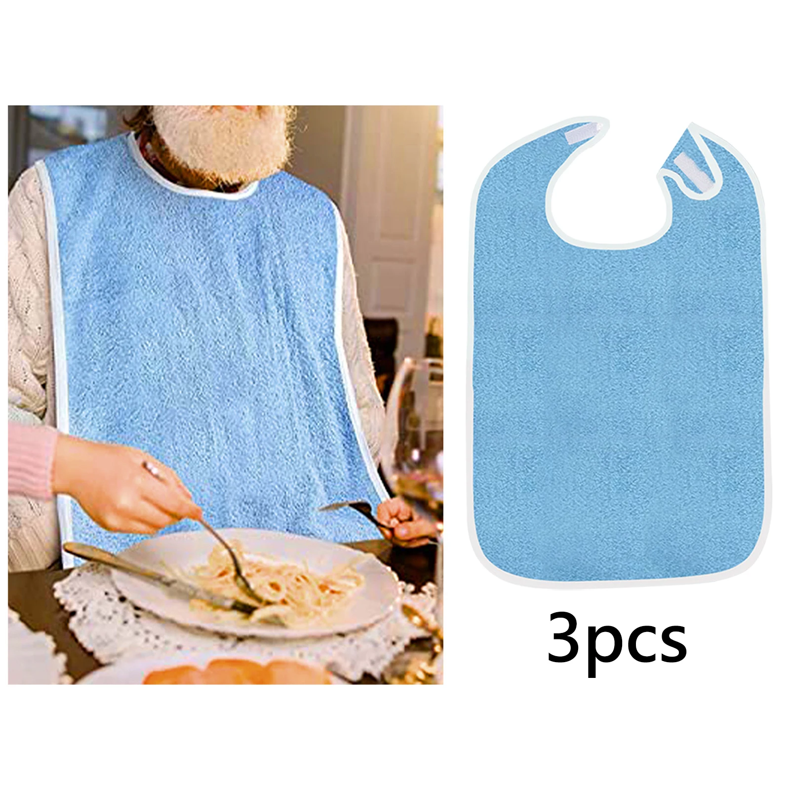 3x Adult Terry Bibs Reusable Machine Washable Clothing Protectors Large Adult Feeding Bibs for Elderly Unisex Men Seniors Women