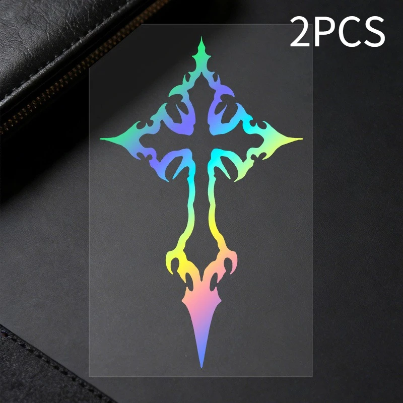 2-teiliges Set Tribal Cross Vinyl-Aufkleber, wasserfeste Aufkleber für Fahrräder, holografisch und silberfarben – Detail 9