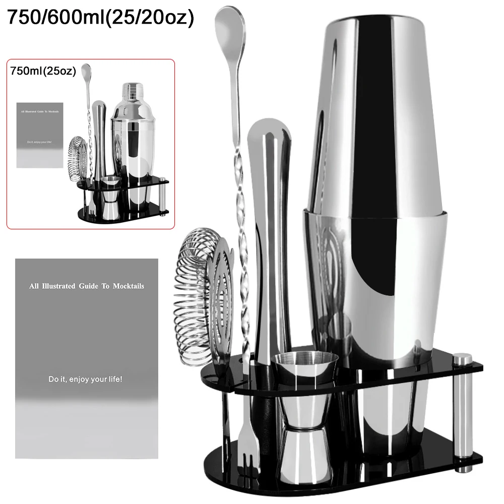 

7 Piece Cocktail Shaker with Stand Cocktail Recipes, 25oz,25/20oz Shakers Bartender Kit, Bar Tool Set Martini Shaker, Muddler