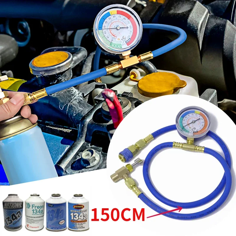 R134A Car AC Air Conditioning Refrigerant Recharge Hose W/ Pressure Gauge Measuring Kit Copper Auto Car Accessories 1/2“ 1/4