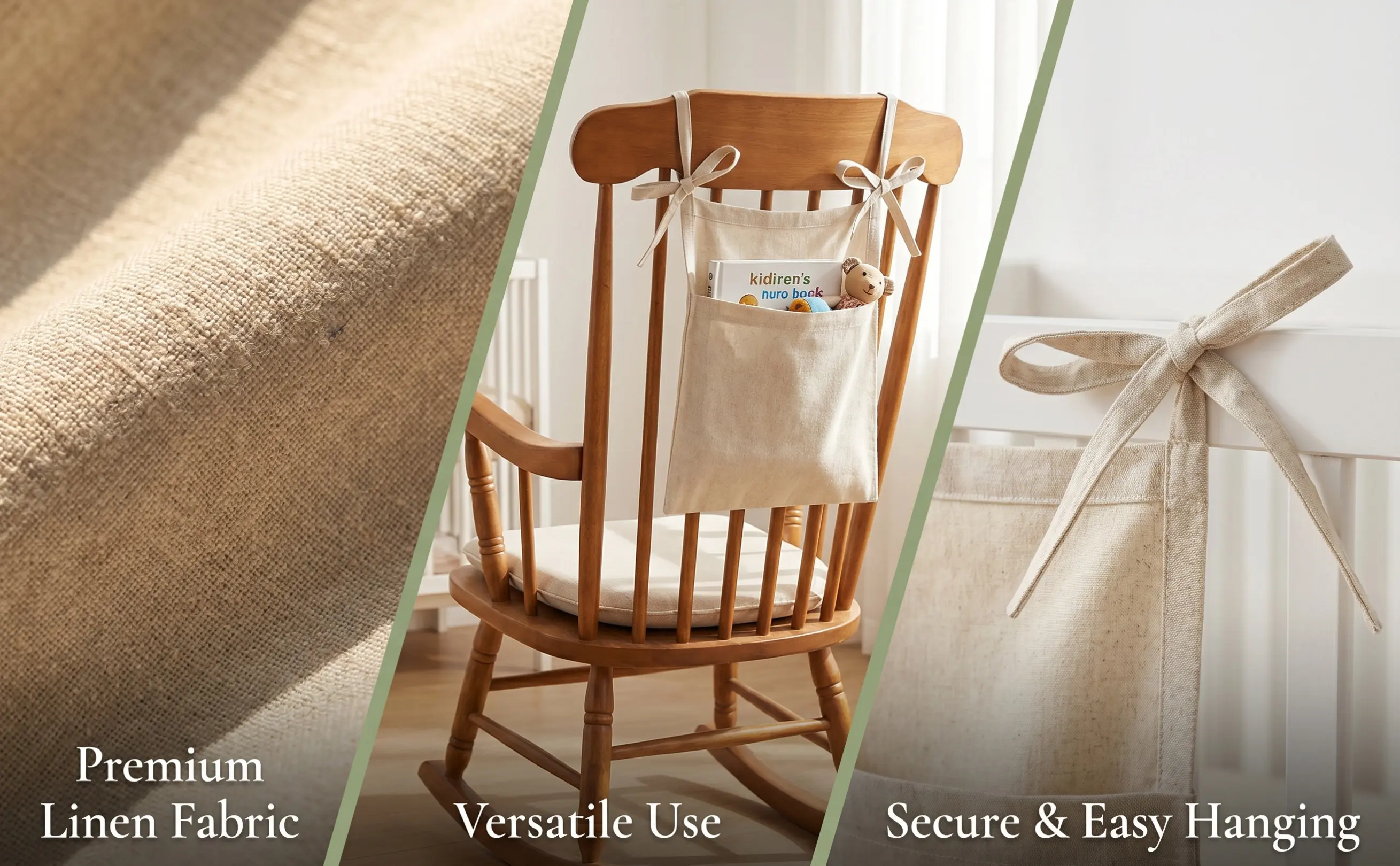 Linen Hanging Organizer Storage Bag Moisture-Resistant Bedside Pouch for Nursery Baby Crib Cabinet Door Multi-Scene Sundries