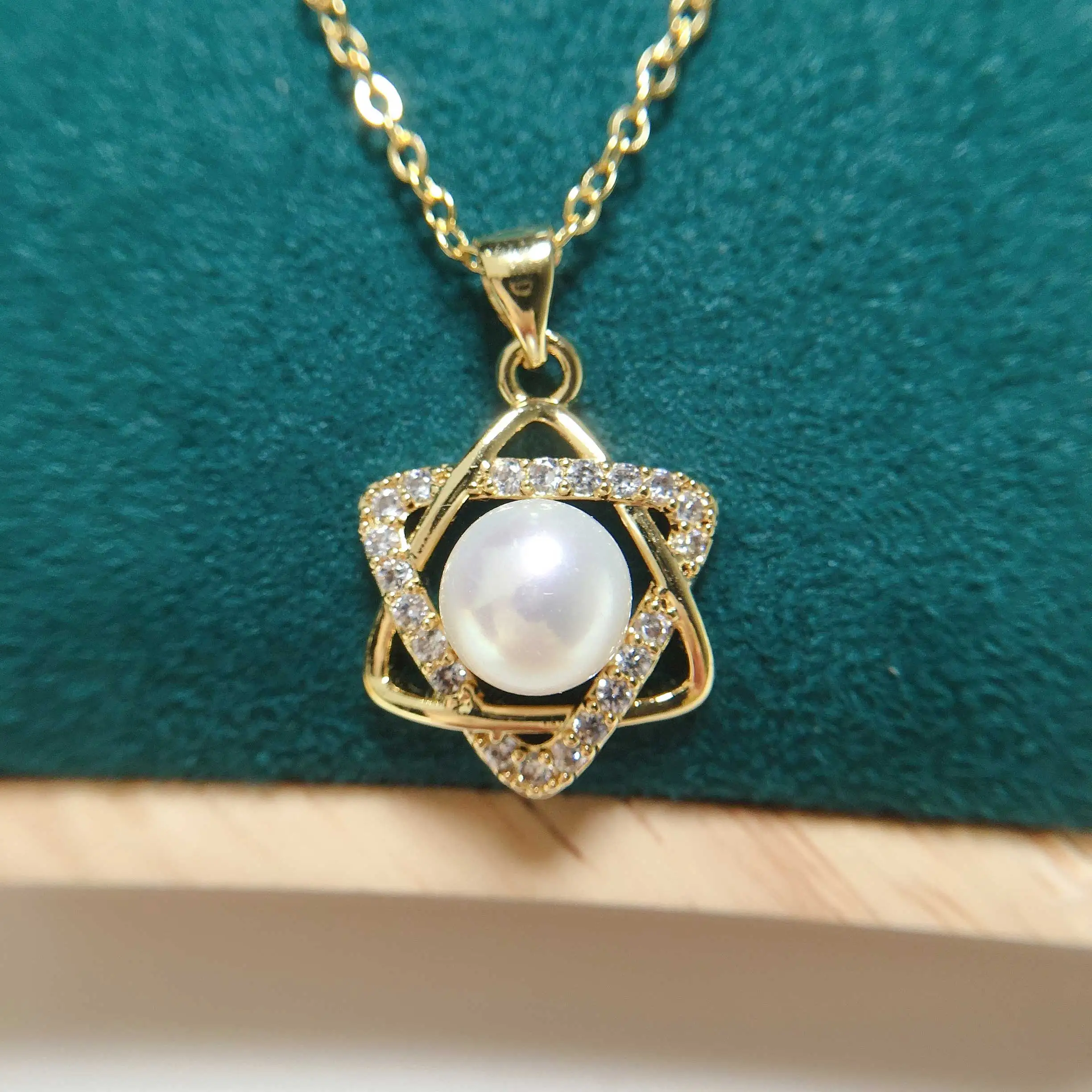 ZHBORUIN Hexagram Star Pearl จี้ 100% สร้อยคอไข่มุกธรรมชาติแท้ 925 เงินและทองชุบเครื่องประดับอุปกรณ์เสริมผู้หญิง