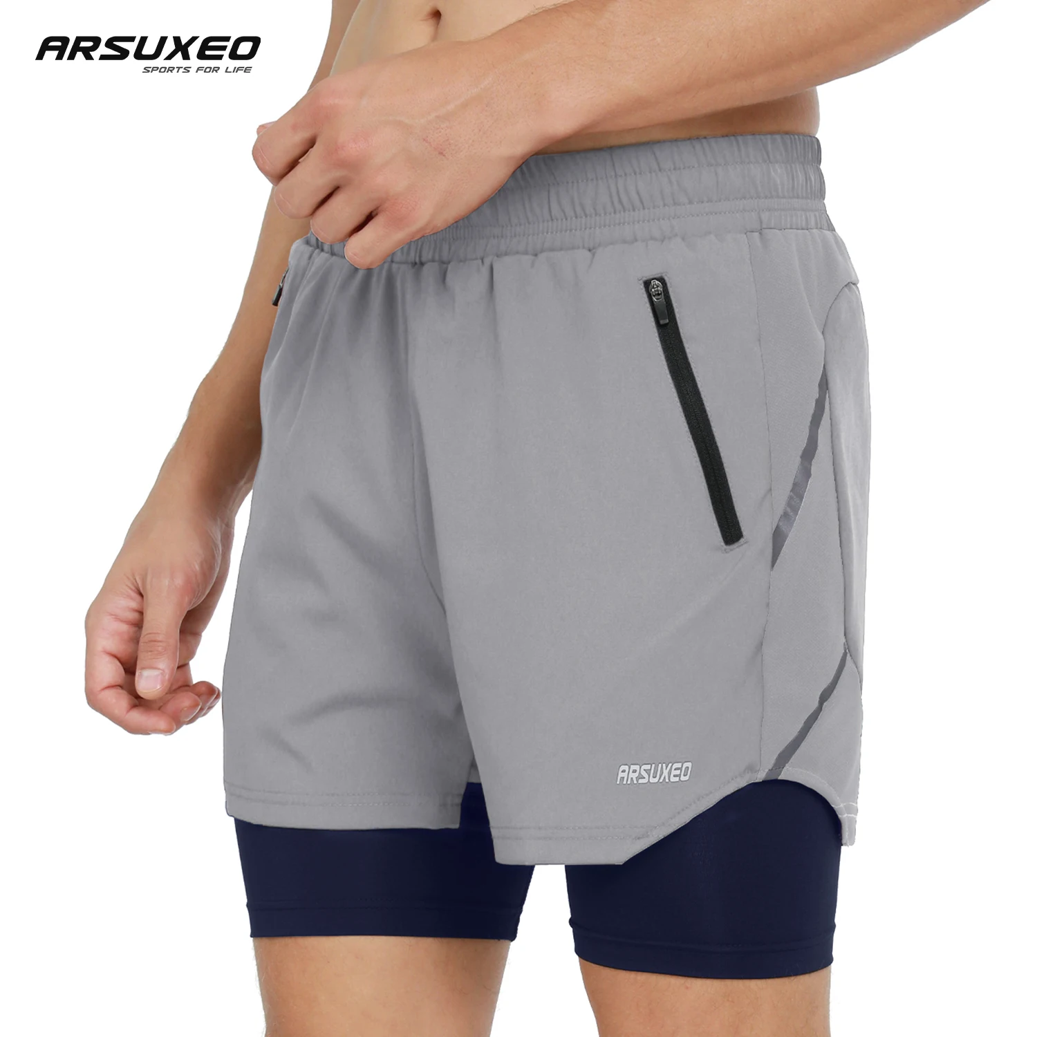 ARSUXEO Running Shorts Men 2 In 1 Bicycle Summer Sports Pants Fitness Training Exercise Jogging Breathable Yogo Gym Shorts Male