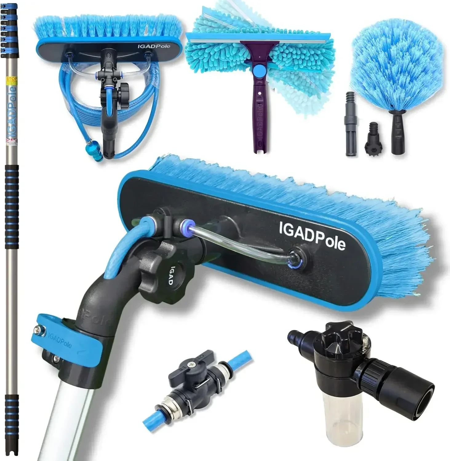 

Washing Kit: Water-fed Brush, Cobweb Duster and 10” Squeegee and Soap Dispenser, with 5-Stage Telescoping Pole 5-20ft Pole