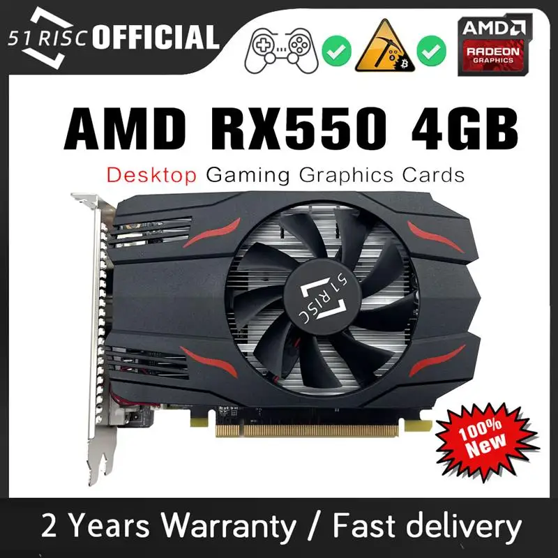 

New SHELI 51RISC RX550 4GB Video Cards GPU 128Bit GDDR5 Graphics Cards PC Desktop Computer Game PCI-E X16 for RX550 4GB