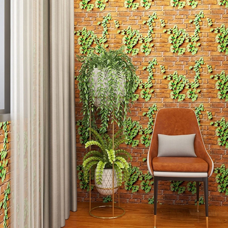 

Зеленый лист, кирпичный узор, обои, чайная комната, салон красоты, стикер на стену, украшение дома, самоклеящиеся 3D обои из ПВХ