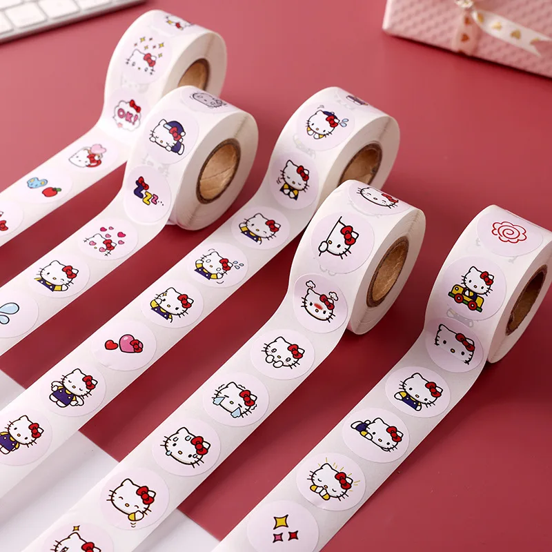 

500pcs/Roll Cute Sanrio Pink Hello Kitty Cartoon Sealing Stickers DIY PVC Laptop Decals Decoration Stiker Reward Gift Toys