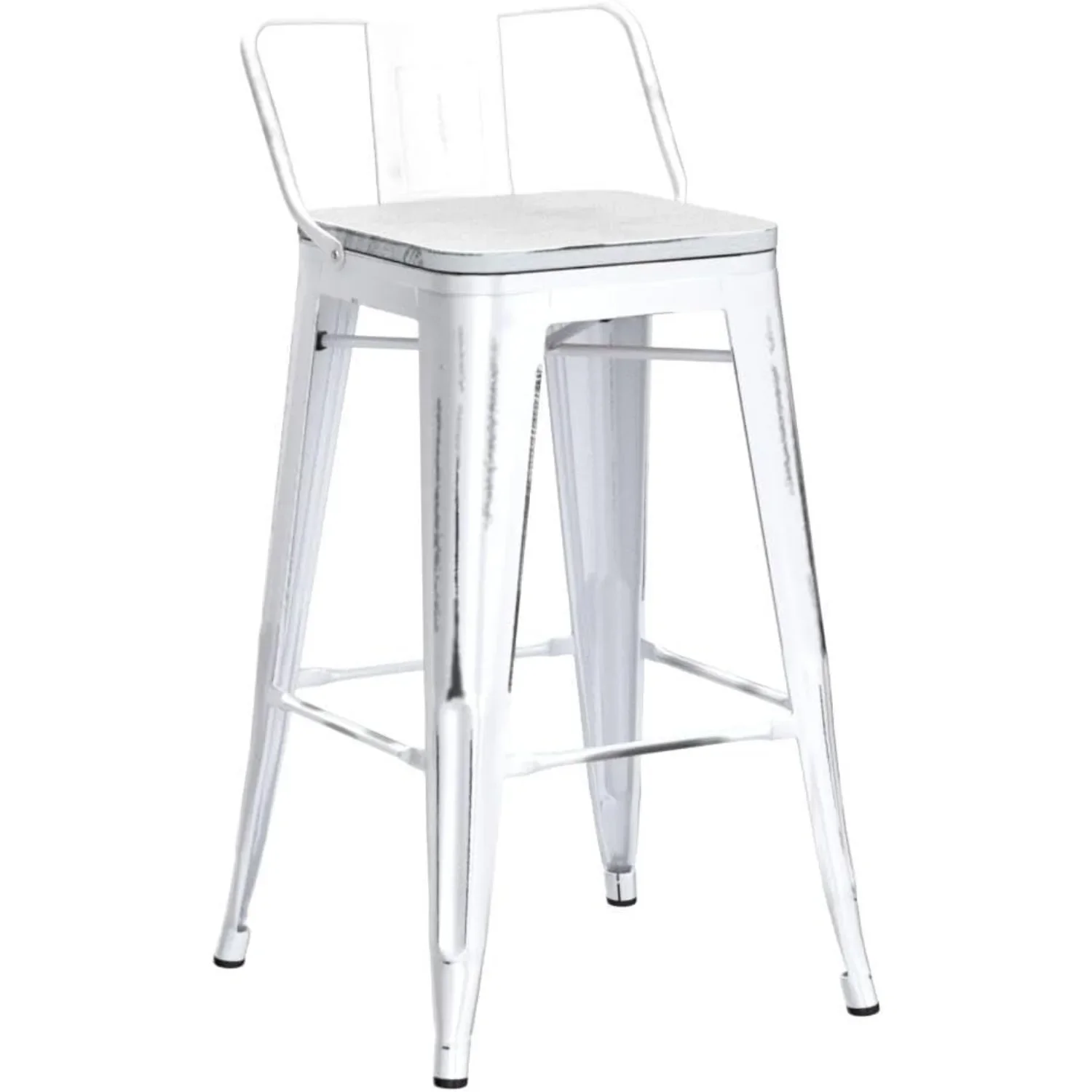 

24" Industrial Metal Bar Stools Set of 4 Counter Height Barstools Kitchen Bar Chairs with Wooden Top-Low Back, Distressed White