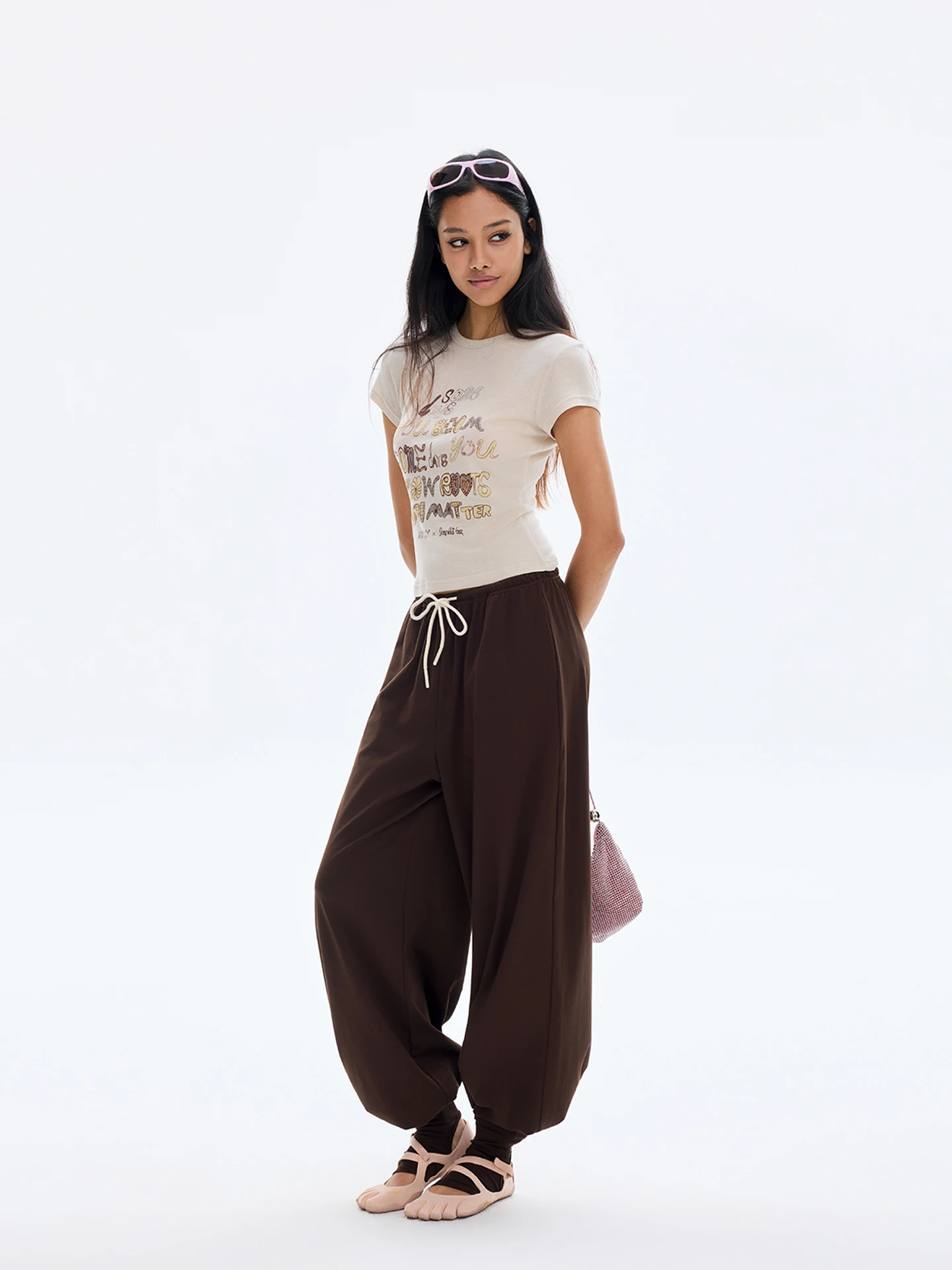 Abmy Women's Casual Drawstring Trousers Low Waist Cuffed Sweatpants Skin-Like Drapey Sexy Long Pants Comfortable Cotton Blend