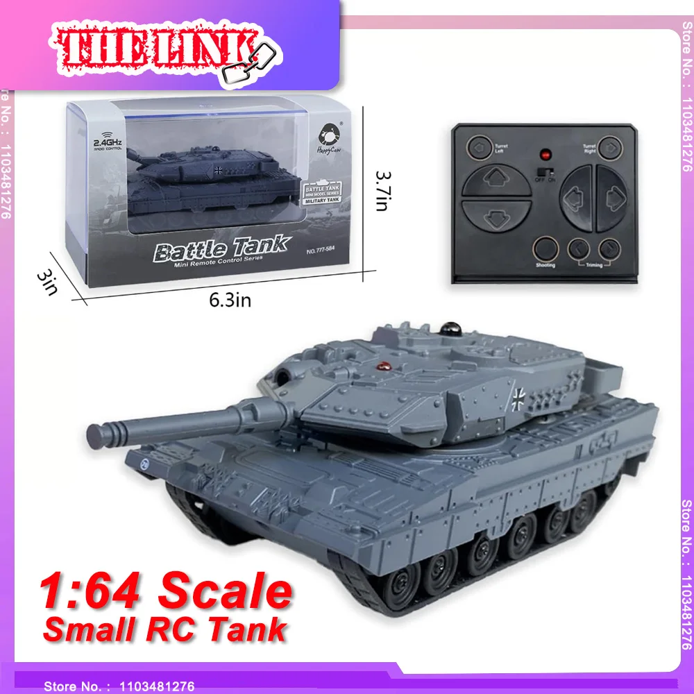 

1/64 Scale RC Tank Small Model 2.4Ghz Remote Control Military Vehicle Toys Combat Fight with LED Rotating Turret for Boys Girls