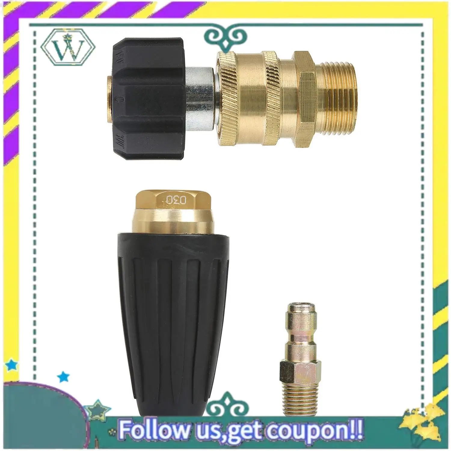Upgraded 1 Set Universal Pressure Washer Turbo Nozzle 7 1 Set Pressure Washer Adapter Set,Quick Connect Kit,Metric M22 15Mm Fema