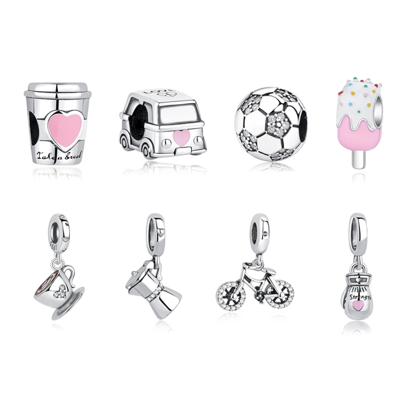 Original 925 Sterling Silver Charms Soccer Football Love Coffee Beads Fit Pan Brand Bracelets Necklaces DIY Jewelry For Women
