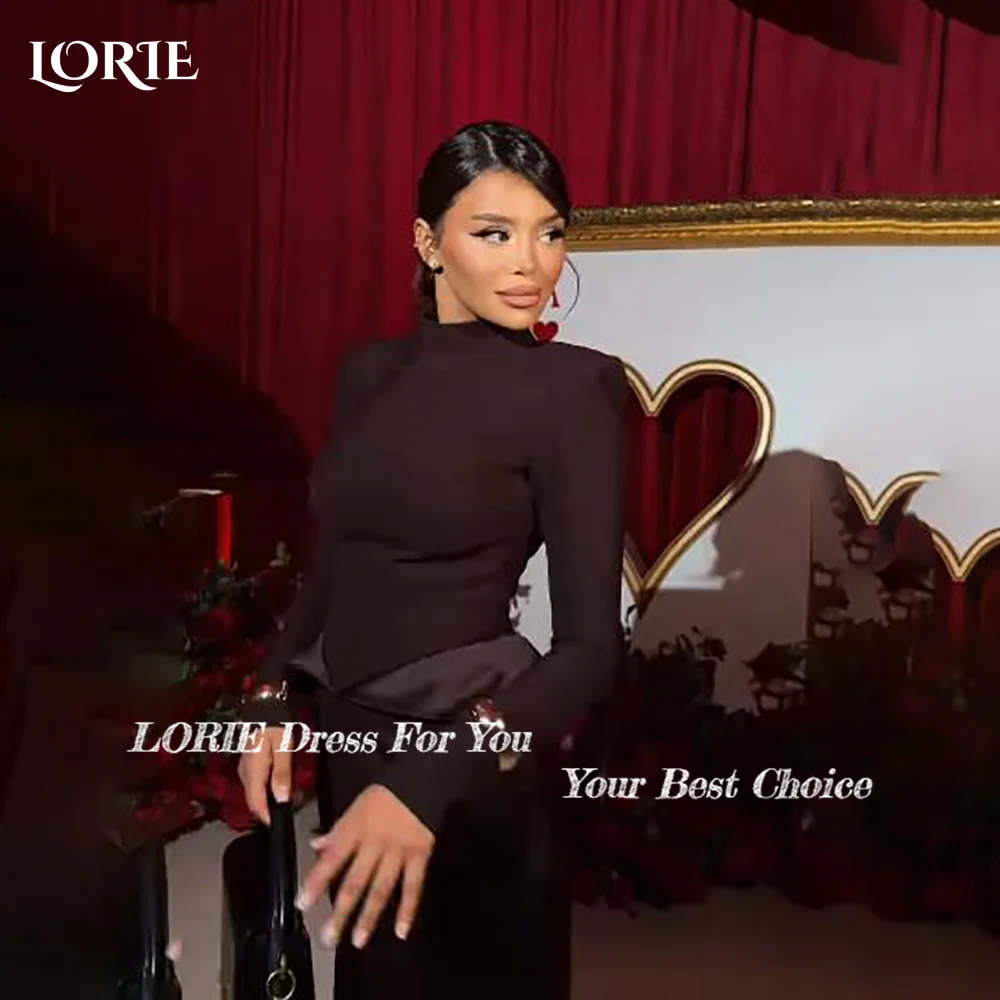 LORIE High Collar Evening Dress Ruch Long Sleeve Floor Length Princess Prom Dresses Pleats Illsion Arabia Party Gown Customized