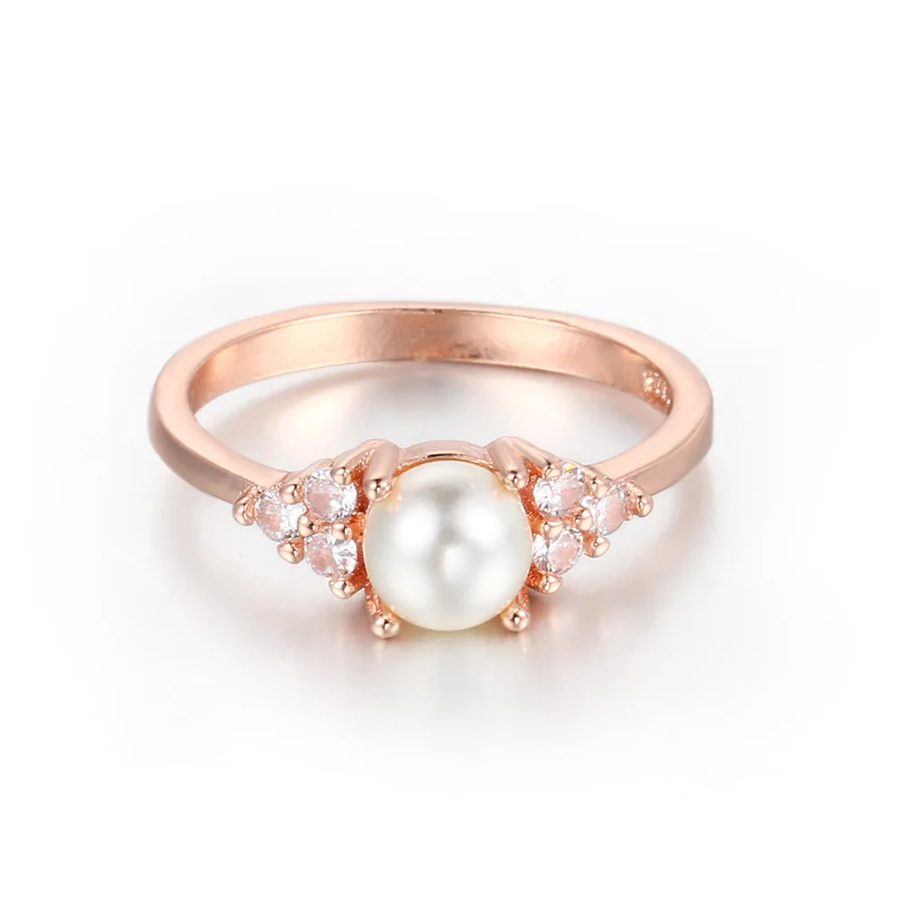 Imitation Pearl Dainty Rings For Women Elegant Style Rose Gold Color Engagement Anniversary Gift Fashion Jewelry KCR263