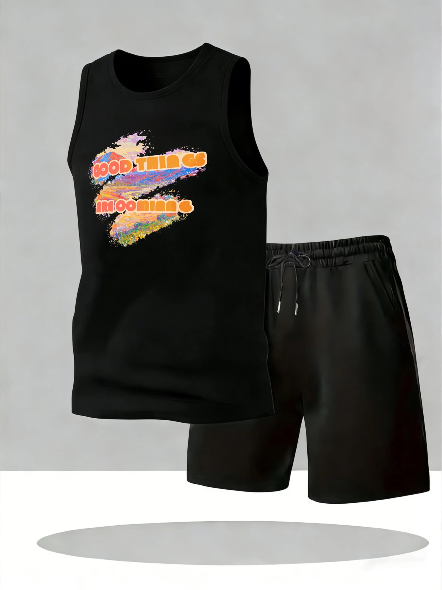 

Men's Tank Top Sets 2026 Summer Quick drying beach men's tracksuit drip clothing oversize sports running Breathable crewneck