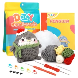 IMZAY Penguin Shaped Non Finished Kniting Material Package Hand-Knitted DIY Kit for Beginners with Crochet Accessories