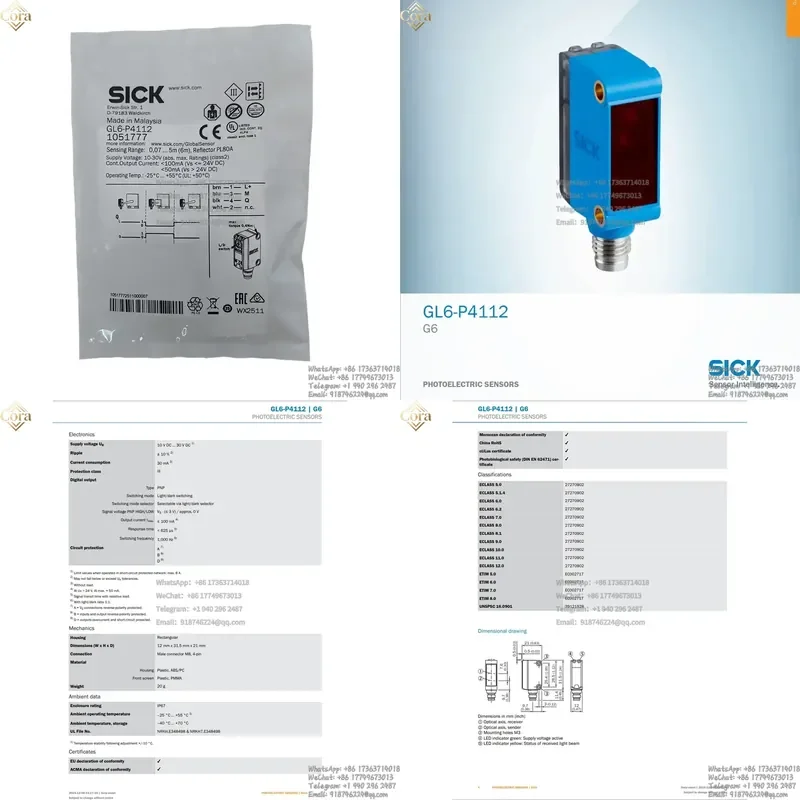

SICK Mirror Reflecting Photoelectric Sensor GL6-P4112 Order Number 1051777 Sensor In Stock Brand New