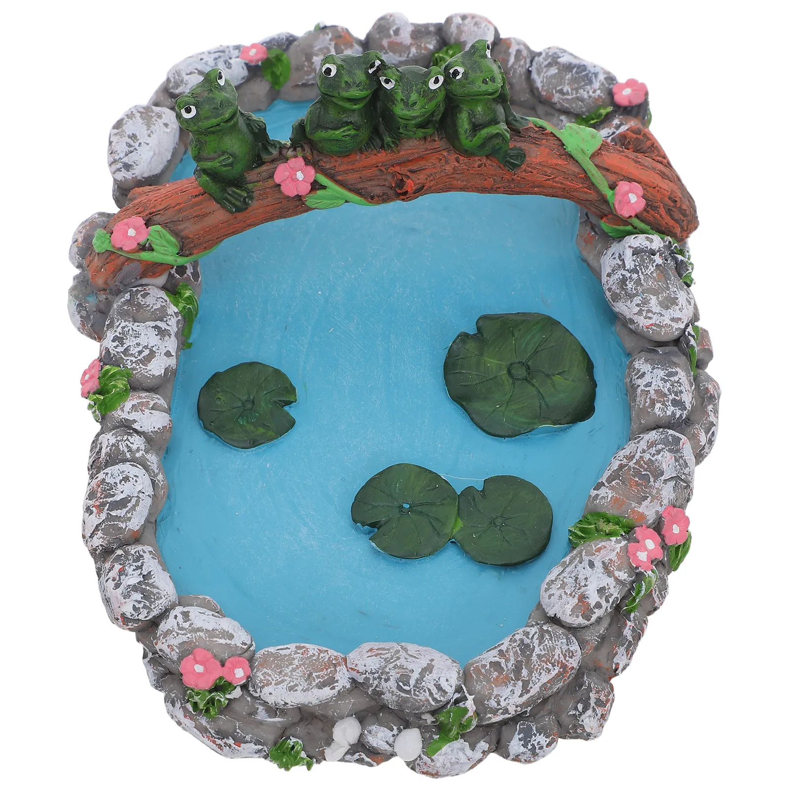 Miniature Garden Frog Pond Resin Statue Fairy Garden Water Pond Sculpture Micro Landscape Decoration for Indoor Outdoor