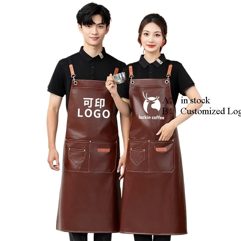 In Stock Custom Logo Waterproof Pu Leather Work Apron for Baristas Baking Florists Bartenders Waist Wrap in Stock Fast Shipping