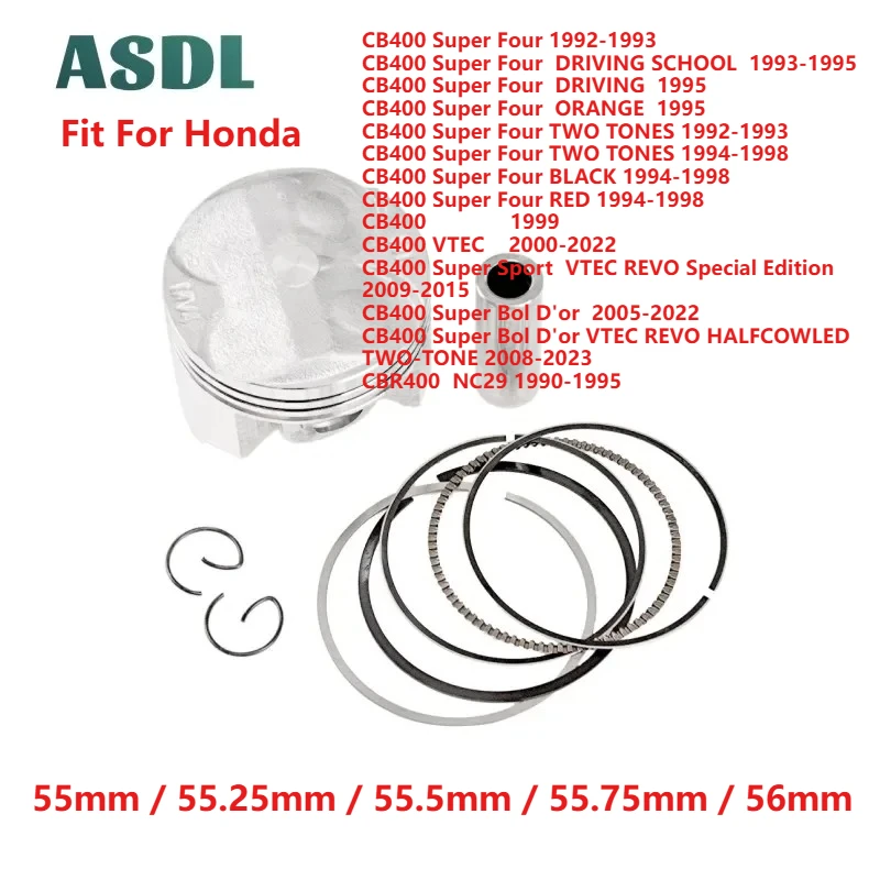 

Motorcycle Engine Piston and Rings Set For Honda CB400 CBR400 NC23 NC29 VF400F VFR400Z VFR400 NC21 STD 55mm 55.25mm 55.5 55.75