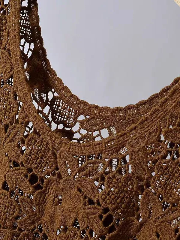 레트로 니트 순면 티드 베스트 크로셰 꽃무늬 디자인 통기성 좋은 편안한 여성용 여름 탱크탑