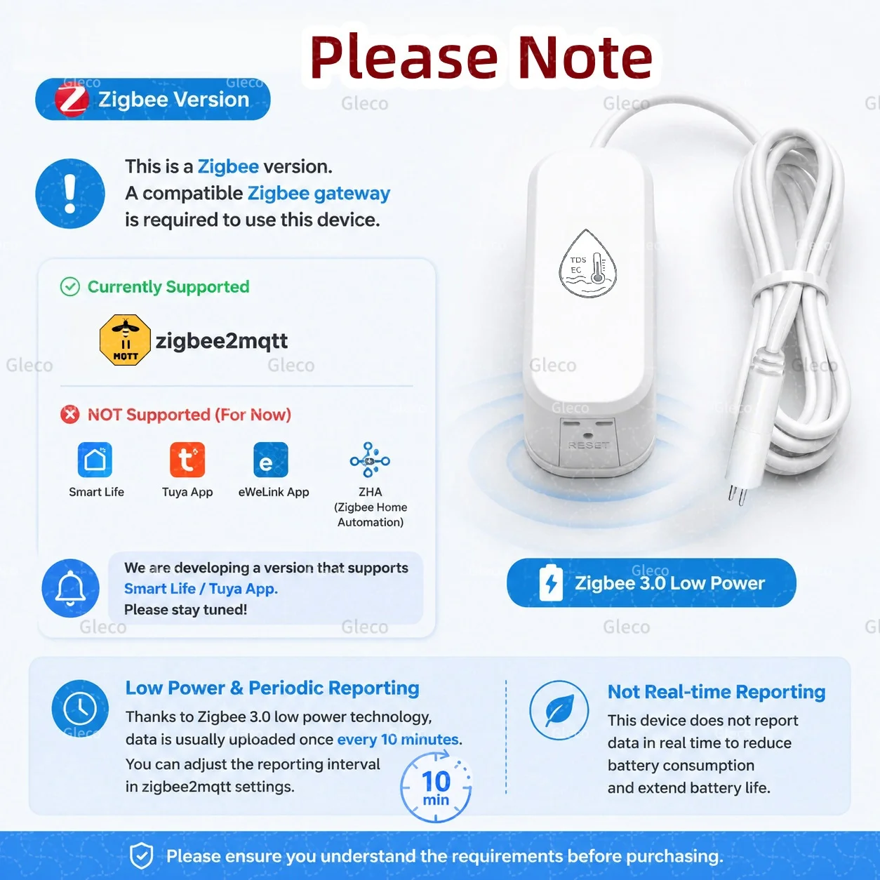 7in1 Zigbee Wasserqualitätssensor Temperatur- und Feuchtigkeitsmesser TDS EC Salzgehalt SG Tester Hausautomation für Home Assistant 2MQTT – Detail 11