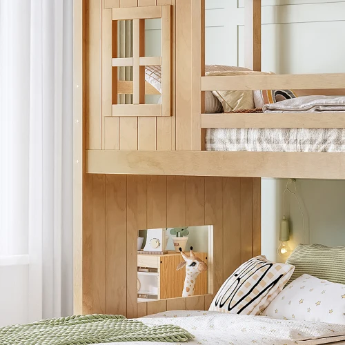 ！@Modern Solid Wood Farmhouse Kids Bunk Convertible Bed with Stairs & Space Storage for Bathroom Use 0-12 Years