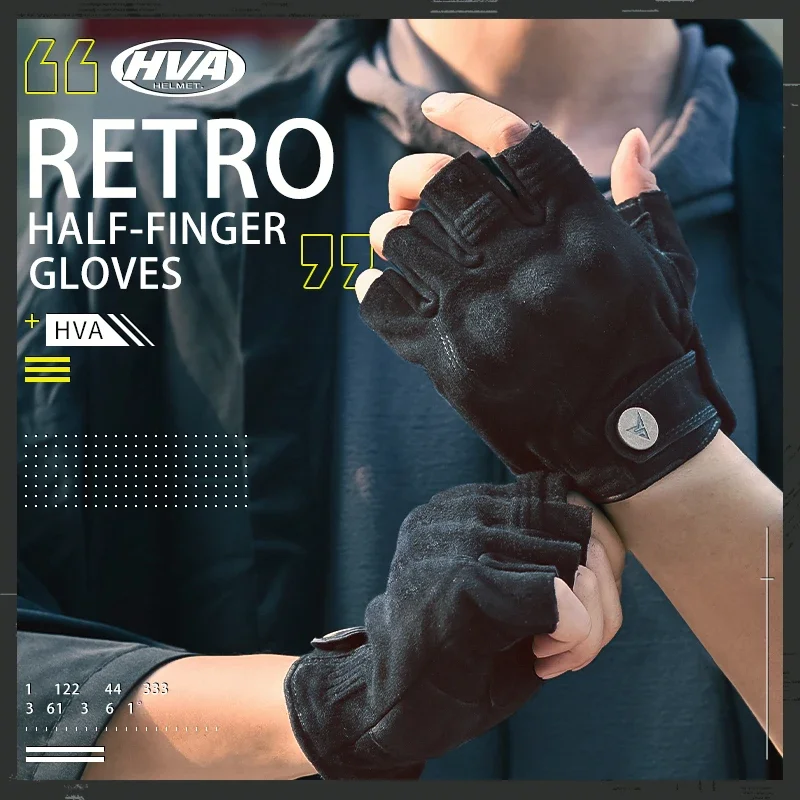 

HVA H-01 Half Finger Motorcycle Gloves Leather Summer Fingerless Moto Gloves Racing Leather Guantes Tactical Retro